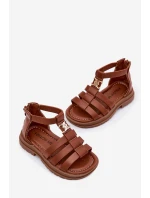 Dziewczęce Sandałki Gladiatorki Ze Złotym Detalem Brązowe Vesira