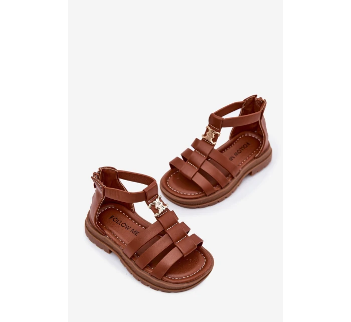 Dziewczęce Sandałki Gladiatorki Ze Złotym Detalem Brązowe Vesira