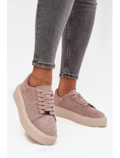 Semišové dámské tenisky na platformě model 21708461 Béžové - VINCEZA