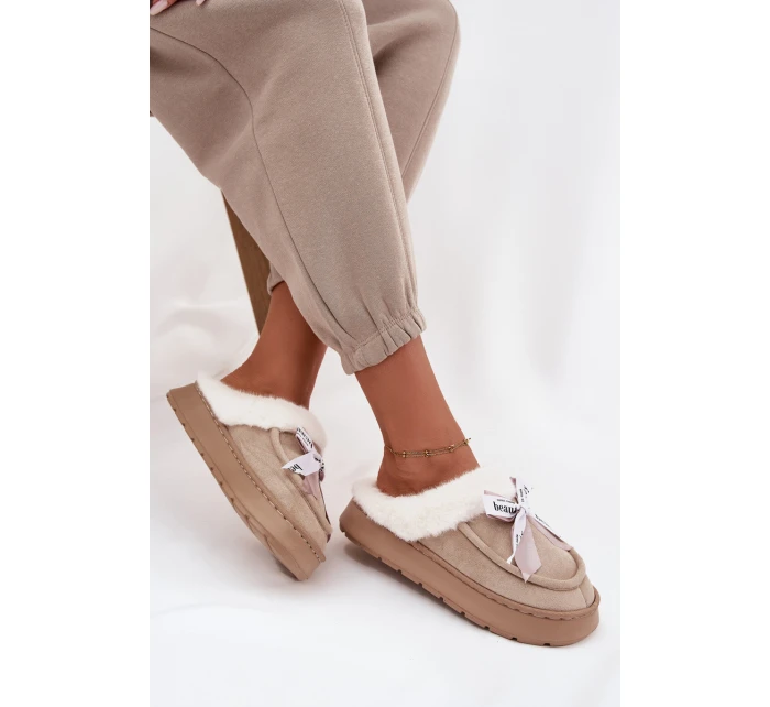 Kapcie Damskie Z Futerkiem I Kokardką Beżowe Fenella Kapcie Damskie Z Futerkiem I Kokardką Beżowe Fenella