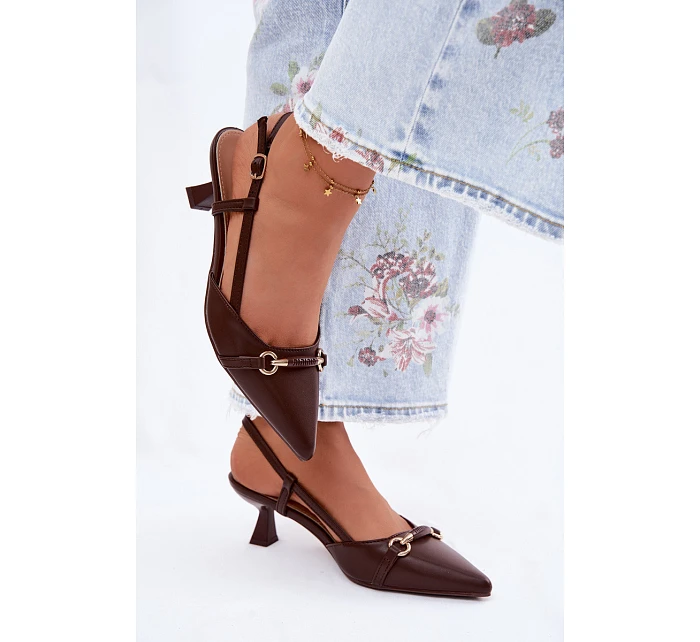 Dámské sandály na podpatku se špičatými špičkami Hnědé Felessa