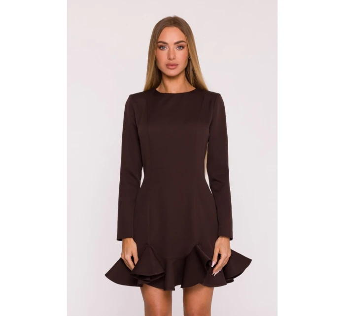 M880 Šaty s volánovým lemom - hnedé
