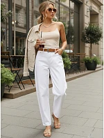 Dámske baggy džínsy s opaskom biele FashionStreet UY2930