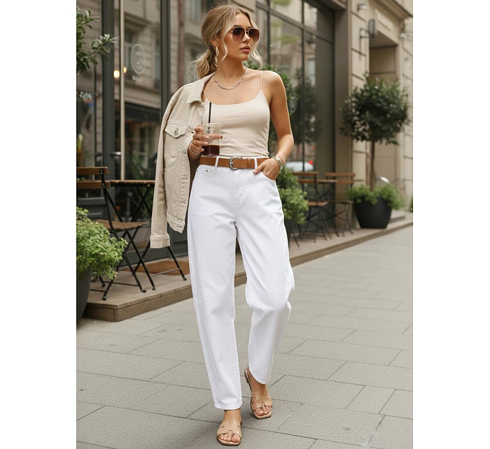 Dámske baggy džínsy s opaskom biele FashionStreet UY2930