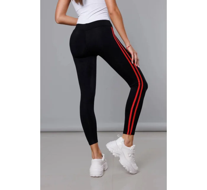 Čierno-červené športové legíny s lampasmi (YW01052-D1-5)