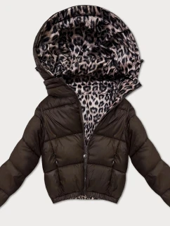 Obojstranná dámska krátka bunda v čokoládovej farbe so vzorom pantera Minority (M6-6001-103)