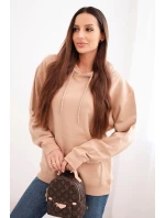 Dámska mikina s kapucňou a klokaním vreckom z bavlny v béžovej farbe