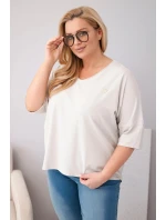 Dámská bavlněná oversize halenka Plus Size s výstřihem do V béžová