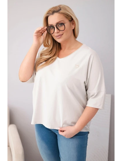 Dámská bavlněná oversize halenka Plus Size s výstřihem do V béžová