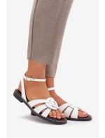 Skórzane Sandały Damskie Na Płaskim Obcasie Zazoo 3688 Białe Skórzane Sandały Damskie Na Płaskim Obcasie Zazoo 3688 Białe