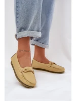 Płaskie Skórzane Mokasyny Z Ozdobą S.Barski LR51-547 Żółte Płaskie Skórzane Mokasyny Z Ozdobą S.Barski LR51-547 Żółte