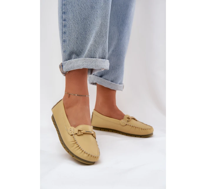 Płaskie Skórzane Mokasyny Z Ozdobą S.Barski LR51-547 Żółte Płaskie Skórzane Mokasyny Z Ozdobą S.Barski LR51-547 Żółte