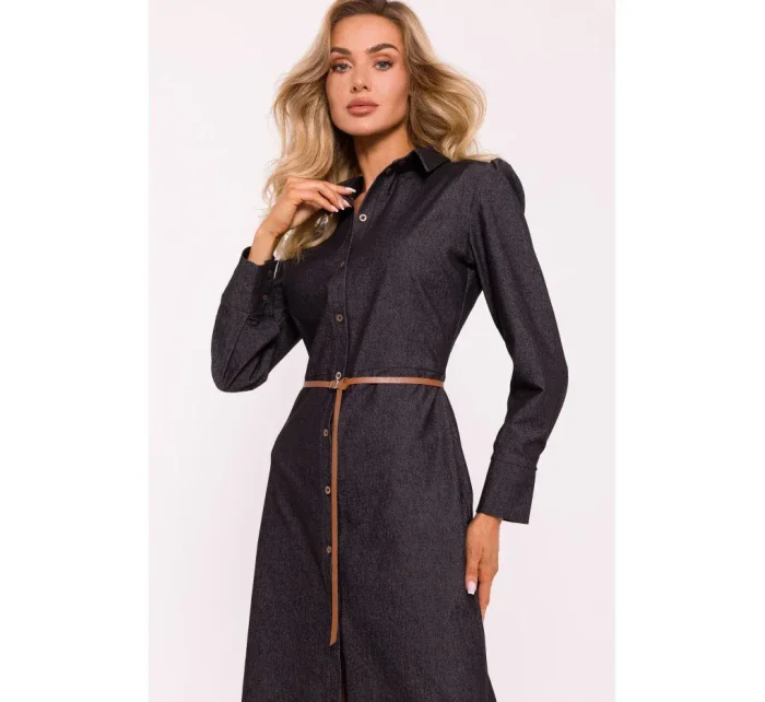 M804 Košeľové šaty s opaskom - grafitové