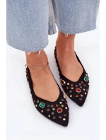 Baleriny Damskie Zdobione Kryształkami Czarne Valena