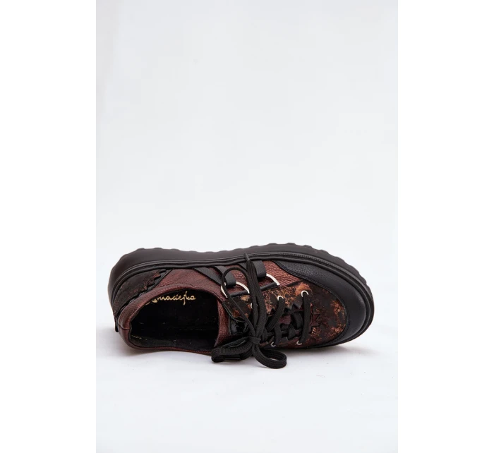 Kožené dámské tenisky na platformě model 21821683 čokoládové - Maciejka