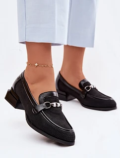 Dámské polobotky na podpatku s ozdobným detailem Černé model 22100769 - Boto