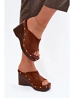 Dámské sandály na platformě z imitace semiše zlaté Camel model 22125747 - Boto