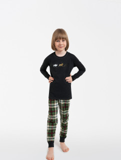 Chlapčenské pyžamo Seward, dlhý rukáv, dlhé nohavice - tmavý melír/potlač