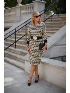 Denné šaty M376 béžovo-čierne - La Aurora