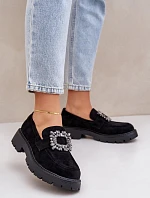 Dámske mokasíny na podpätku JH23-61 Black - Krok vo veľkom štýle