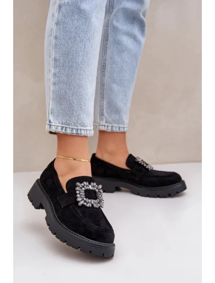 Dámske mokasíny na podpätku JH23-61 Black - Krok vo veľkom štýle