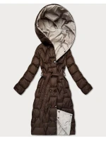 Minoritský obojstranne prešívaný prechodný kabát s dĺžkou po kolená, čokoládovo-béžový (M6-6015-103+62)