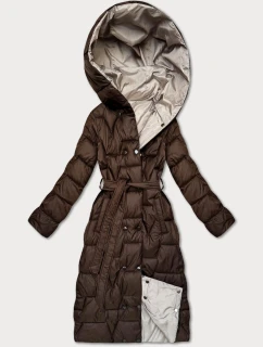 Minoritský obojstranne prešívaný prechodný kabát s dĺžkou po kolená, čokoládovo-béžový (M6-6015-103+62)