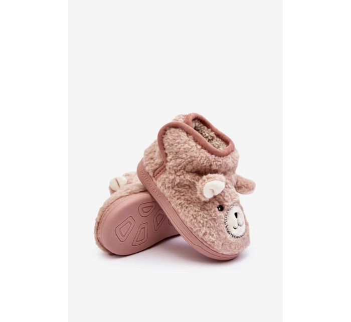 Dětské teplé pantofle s medvídkem Růžové model 21641189 - Boto