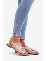 Kožené sandály na plochém podpatku s ozdobou model 21683142 Zlaté - Laura Messi