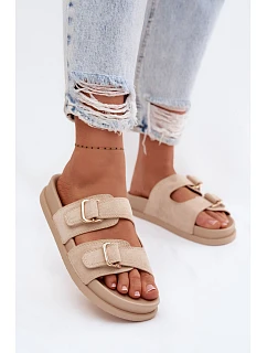 Dámské pantofle se zlatými sponami Béžové Pelorin