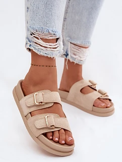 Dámské pantofle se zlatými sponami Béžové model 22102886 - Boto