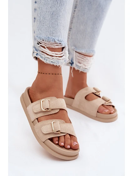 Dámské pantofle se zlatými sponami Béžové Pelorin