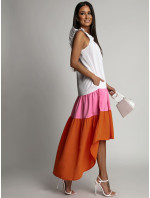 Letné šaty na ramienka s dlhším chrbtom, ružové a oranžové