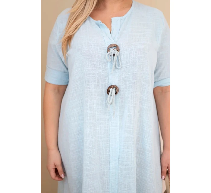 Dámské bavlněné šaty Plus Size s vázáním u výstřihu modré