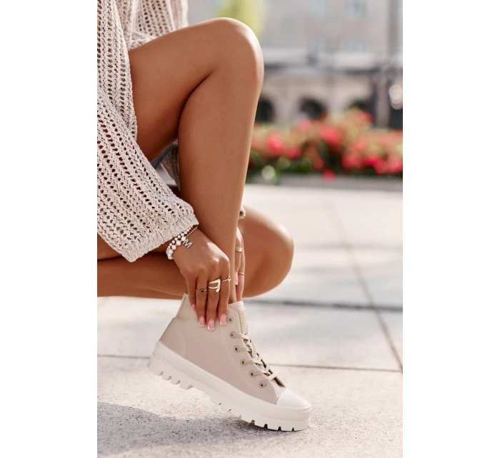 Trampki Damskie Z Cholewką Za Kostkę Big Star OO274006 Beżowe
