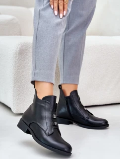 Ocieplane Botki Damskie Na Płaskim Obcasie Z Eko Skóry S.Barski HY42-716 Czarne