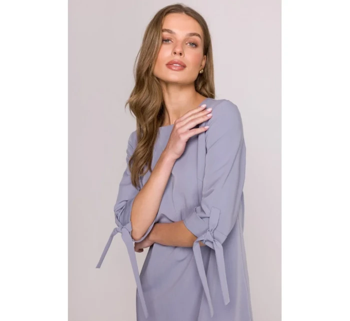 Šaty áčkového střihu s rukávy šedá model 20966070 - STYLOVE Šaty áčkového střihu s rukávy šedá model 20966070 - STYLOVE