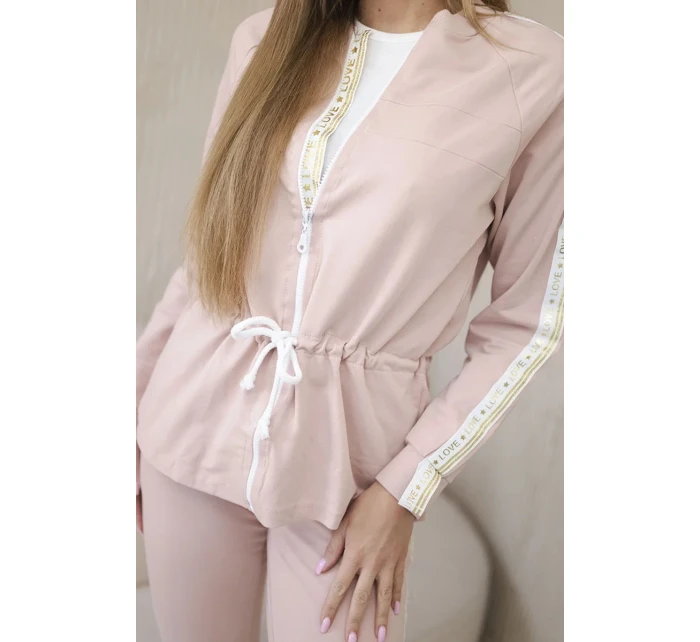Dámská bavlněná souprava s proužky a stahovacími lemy pudrově růžová Dámská bavlněná souprava s proužky a stahovacími lemy pudrově růžová