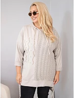 Dámská bavlněná mikina Plus Size s kapucí a pleteným panelem fango zelená Dámská bavlněná mikina Plus Size s kapucí a pleteným panelem fango zelená