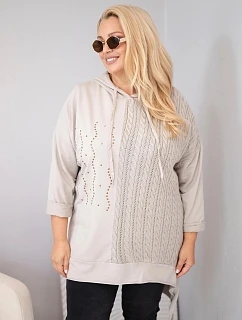 Dámská bavlněná mikina Plus Size s kapucí a pleteným panelem fango zelená