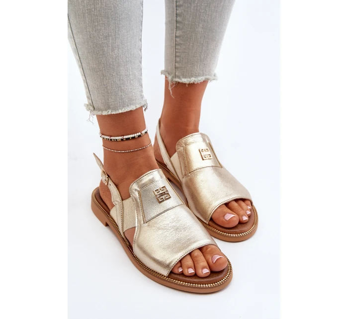 model 21650265 Dámské Kožené Sandály Zlaté - Zazoo