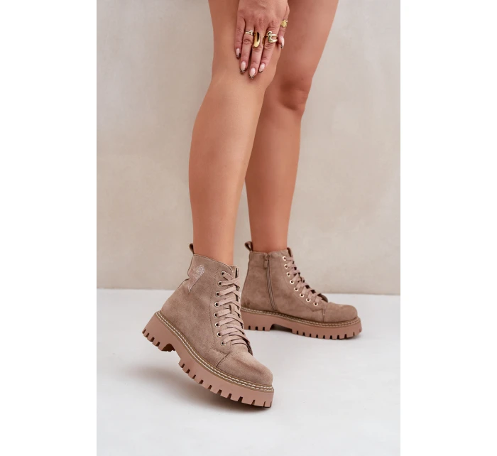 Botki Damskie Z Brokatowym Sercem Ciemnobeżowe Nariri