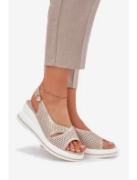 Dámské Kožené Sandály Na Klínu model 21695789 Zlaté - S.Barski