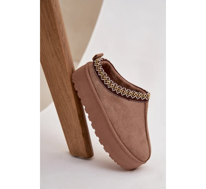 Dětské zimní boty pro mládež s výšivkou na platformě Khaki Jolisse