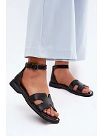 Dámské sandály z pravé kůže na ploché podrážce Vinceza 62305 Černé