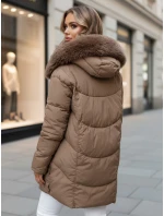 Dámská zimní bunda dlouhá prošívaná s kapucí béžová Dstreet model 21991807 - FashionStreet