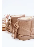 Dziecięce Ocieplane Botki Śniegowce Z Frędzlami Beżowe Mikyla