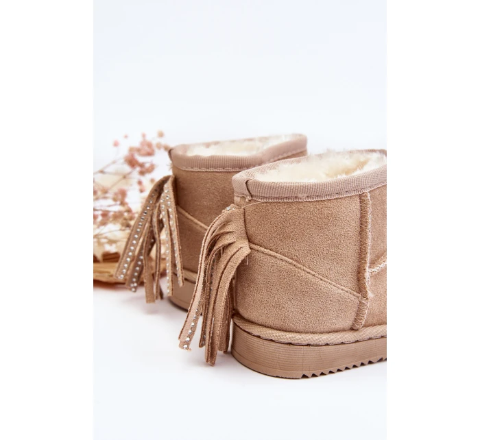 Dziecięce Ocieplane Botki Śniegowce Z Frędzlami Beżowe Mikyla