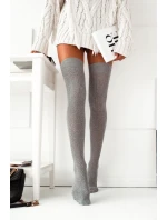 Zakolanówki Damskie Ażurowe Jodełka Szare