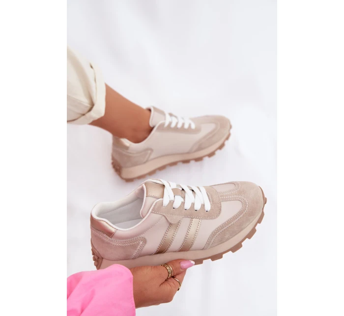 Kožené dámské tenisky na platformě model 22013931 Béžové - S.Barski Kožené dámské tenisky na platformě model 22013931 Béžové - S.Barski